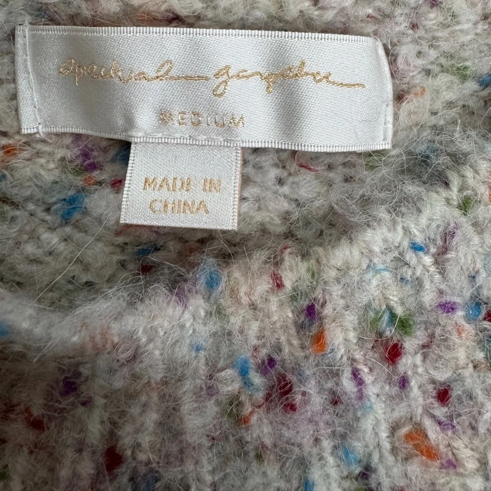 NWT Spiritual Gangster Beatrice Peace Out Wool Blend Speckled Sweater in Birch M
